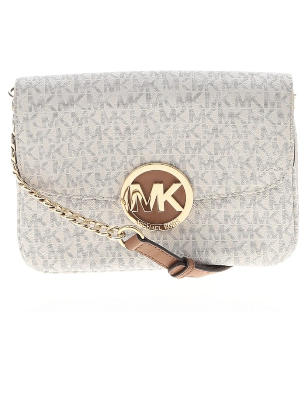 Michael Kors Fulton Signature Flap Crossbody Cream & Tan Gold Hardware EUC